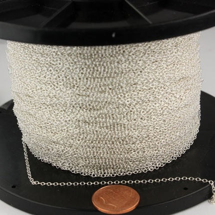 925 Sterling Silver Chain Bulk, 5 Ft. Solid Silver Tiny Round Cable Chain - 2.2x1.6mm Soldered Link - SS2216