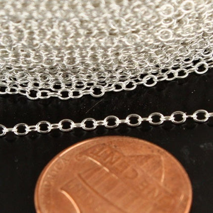 925 Sterling Silver Chain Bulk, 5 Ft. Solid Silver Tiny Round Cable Chain - 2.2x1.6mm Soldered Link - SS2216