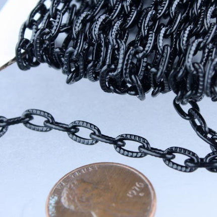 Black Texture Chain Bulk, 5 ft. of Flat Texture Oval Chunky Cable Chain - 7.2x4.2mm Unsoldered - Necklace Bracelet Bulk Jewelry DIY Chain