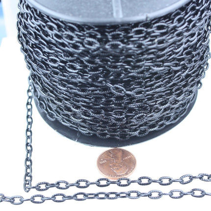 Black Texture Chain Bulk, 5 ft. of Flat Texture Oval Chunky Cable Chain - 7.2x4.2mm Unsoldered - Necklace Bracelet Bulk Jewelry DIY Chain