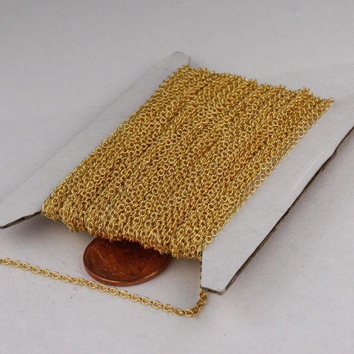 ANTI-Tarnish Gold Plated Cable Chain Bulk, 3/10/32/50/100 feet of Tiny Dainty Delicate Chain - 2.0x1.4mm SOLDERED - ATC2014S