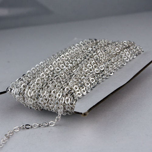 10 ft Sterling Silver Plated Flat Cable Chain - 3.4x2.9mm SOLDERED Link - Bulk Flat Soldered Cable Chain - 3429F-SV