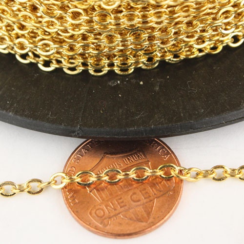 10 ft spool of Gold Plated Flat SOLDERED Cable Chain - 3.4x2.9mm SOLDERED Link  - 3429F-GD