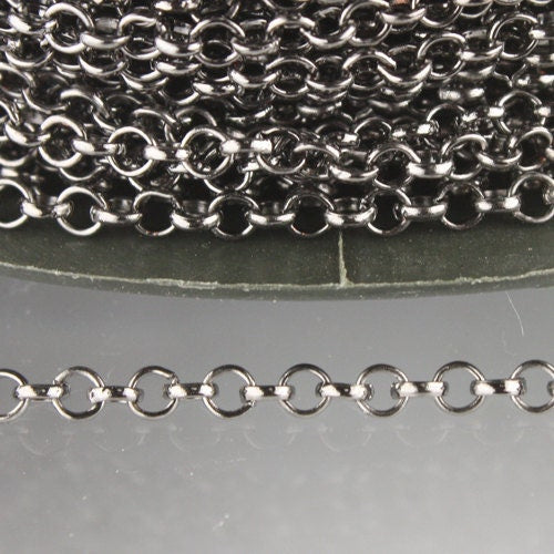 32 ft spool of Gunmetal Finished Round Soldered Cable Chain - 3.4x3.0mm SOLDERED Link