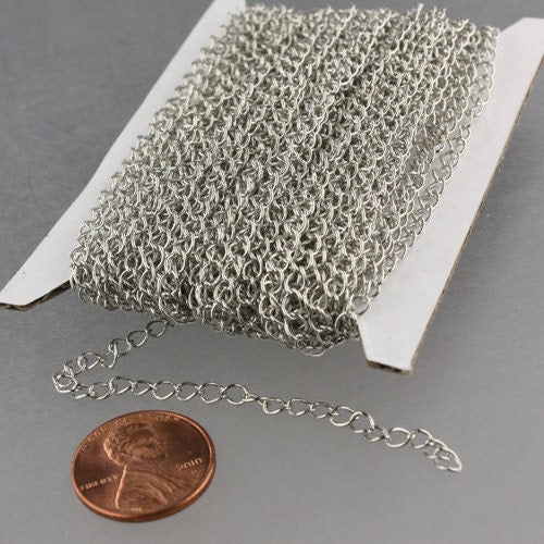 32 ft Rhodium SOLDER Curb Chain EXTENDER Chain Antique Silver - 4x3mm Soldered Link - 43CURB