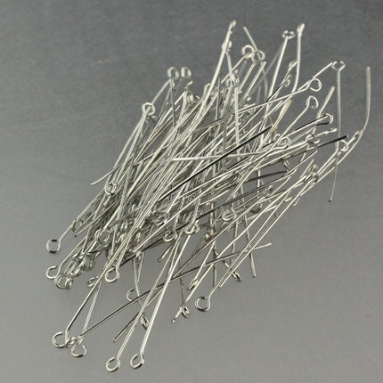 100 Rhodium Eyepins Eye Pins Headpins - 2 inch (50mm) 21 Gauge 21G
