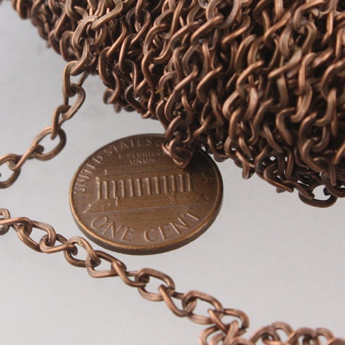 Antique Copper Chain Bulk Chain, 50 ft of Twist Hammered Fashion Curb Chain - 5.2x3.8mm 22G Unsordered Link - Ship from California USA