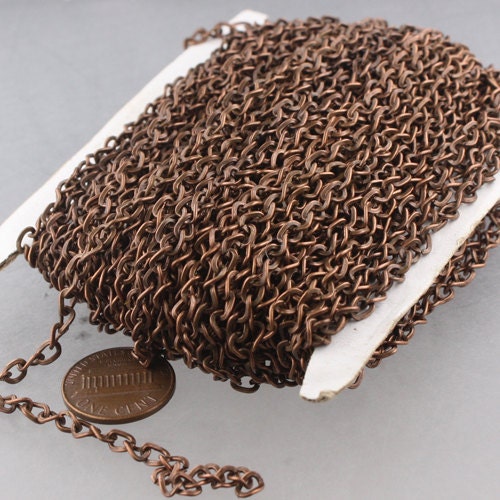 Antique Copper Chain Bulk Chain, 50 ft of Twist Hammered Fashion Curb Chain - 5.2x3.8mm 22G Unsordered Link- 5238CU