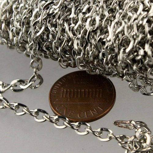 New Sale Price 50 ft of Rhodium Plated Twist Hammered Fashion Curb Chain - 5.2x3.8mm 22G Unsordered Link - Ship from California USA