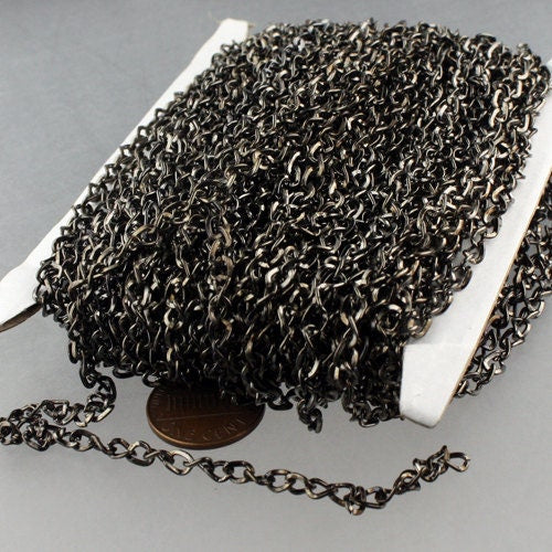 New Sale Price 50 ft of Gunmetal Plated Twist Hammered Fashion Curb Chain - 5.2x3.8mm 22G Unsordered Link- 5238CU