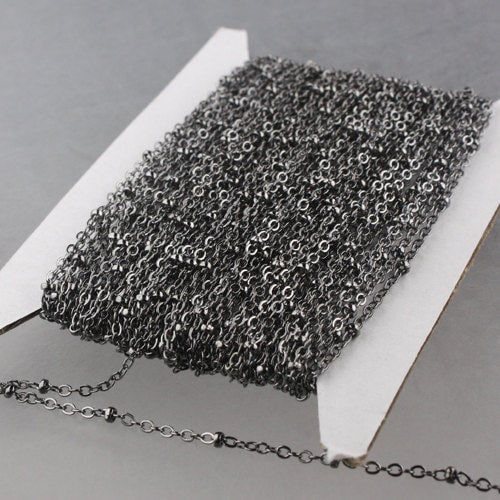 32 ft Gunmetal Satellite Chain Flat BALL Chain - 2.4x1.7mm SOLDERED link - Tiny Small Ball Flat Cable Chain - Bulk Dainty - 2417SAT