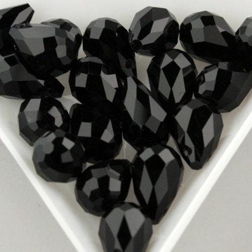 20 pcs of Jet Color Crystal Quartz Faceted Briolette BIG Teardrop - 8x13mm
