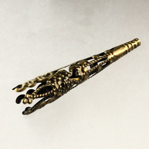 20 pcs of Antique Brass finished filigree long cone dangle - 41x9mm