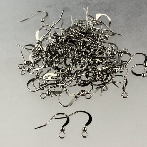 200 pcs of Gunmetal Finished  Flat Fish Hook with ball BIG Brass Earwire 22Gauge - 0.65mm wire