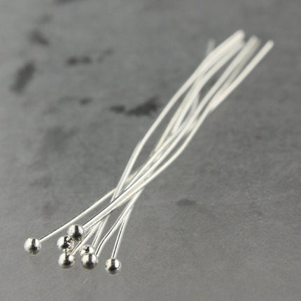 100 Sterling Silver Plated Ball headpins Head Pins - 2 inches (50mm), 22 Gauge 22G 2.0mm