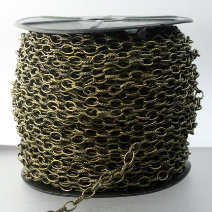STRONg 19G New - 5 feet of bulk chain, Antique Brass Plated Texture Drawn Cable Chain - 6.3x3.5mm Unsoldered - 6335DR-EX