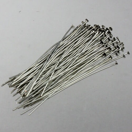 100 Rhodium FLAT headpins Head Pins T Pins - 2 inch (50mm) 24Gauge 24G