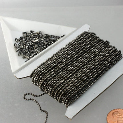 SALE Sale 32 ft. spool of Gunmetal finished ball chain - 1.5mm ball size - with free 100 pcs of connector(insert)