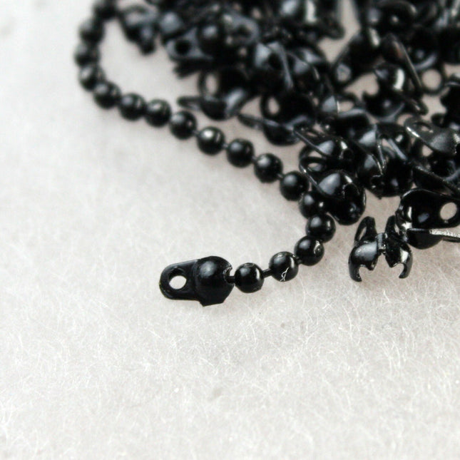 32 ft. spool of Black finished Ball chain - 2.4mm ball size with 10 pcs of connector (crimp -black) - 24BALL