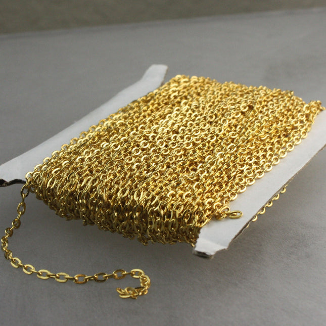 Wholesale Lot 300 Ft of Gold Plated Flat cable chain 3.7x2.7mm - Unsoldered Links - 3727F