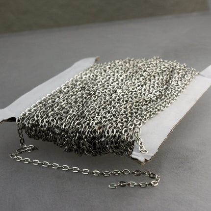 12ft of Rhodium Plated Flat cable chain 3.7x2.7mm - Unsoldered Links - 3727F