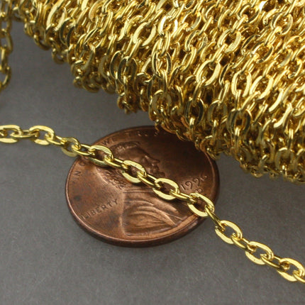 Wholesale Lot 300 Ft of Gold Plated Flat cable chain 3.7x2.7mm - Unsoldered Links - 3727F