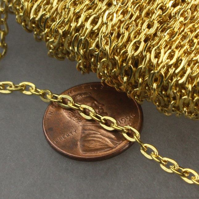Wholesale Lot 300 Ft of Gold Plated Flat cable chain 3.7x2.7mm - Unsoldered Links - 3727F