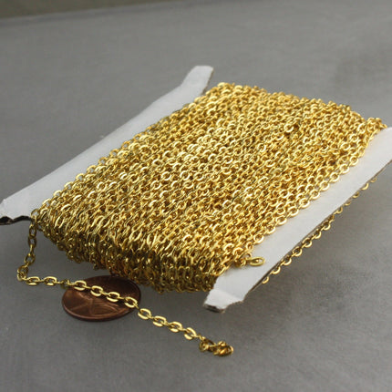 Wholesale Lot 300 Ft of Gold Plated Flat cable chain 3.7x2.7mm - Unsoldered Links - 3727F