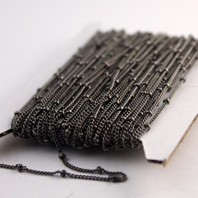 Sample Lot 3 ft spool of Gunmetal tiny curb BALL chain - 1.6mm soldered link - 1.6SAT