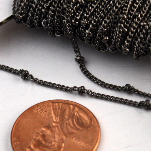 Sample Lot 3 ft spool of Gunmetal tiny curb BALL chain - 1.6mm soldered link - Ship from USA - 1.6SAT