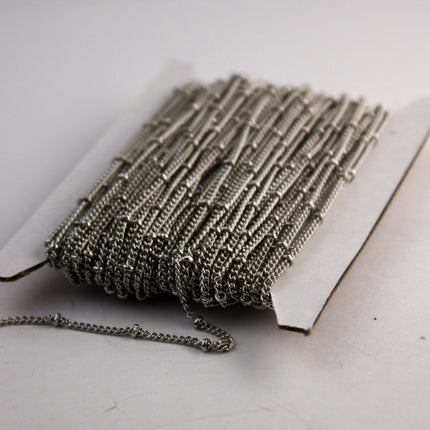 32 ft Rhodium BALL Solder Curb Chain - 1.6mm - Tiny Antique Silver Satellite Solder Curb Chain - Free Jumpring (50pcs) - 1.6SAT
