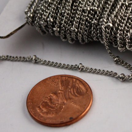 32 ft Rhodium BALL Solder Curb Chain - 1.6mm - Tiny Antique Silver Satellite Solder Curb Chain - Free Jumpring (50pcs) - 1.6SAT