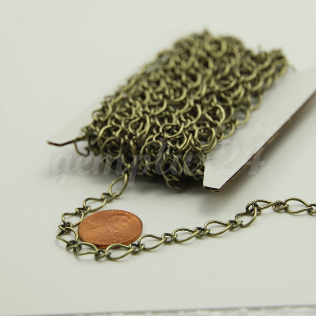 3/12/32ft Spool of Antique Brass Fashion Big Figaro Long and Short Chain - 6.5x8.4mm 4.2x4.9mm 20Gauge Wire Unsoldered Links - FIG6584
