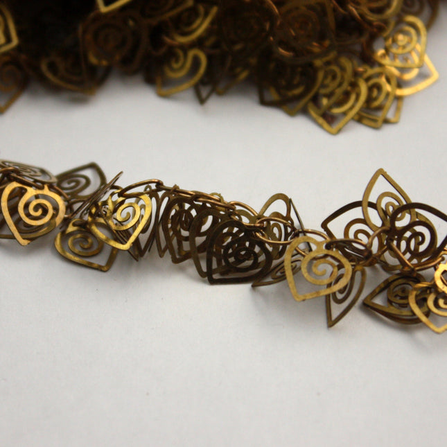 NEW New 12 inch of Raw Brass Custom Chain Tornado Heart Chain - 8.9x7.9mm Disc