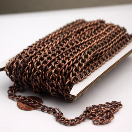 Antique Copper Chain bulk Chain, 100 ft. Antique Copper Vintage Big Chunky Curb Chain - 5.5x8.0mm Unsoldered Link - 5580CA