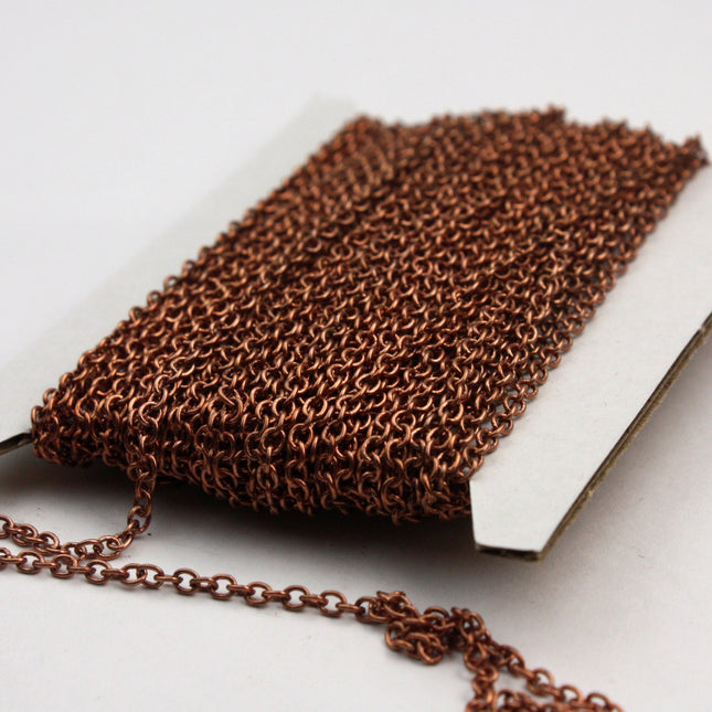 Antique Copper Chain bulk Chain, 10 ft of Antiqued Copper Round Soldered Chain Cable Chain - 2x2.5mm SOLDERED link - Necklace Wholesale