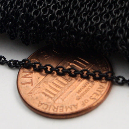 Black Chain bulk Chain, 100 ft of Round Soldered Chain Cable Chain - 2x2.5mm SOLDERED link - Necklace Wholesale chain - 225S