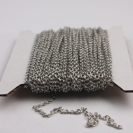 300 Ft. Rhodium Plated Chain bulk Chain, Antiqued Silver Round Soldered Chain Cable Chain - 2x2.5mm SOLDERED link - Necklace - 225S