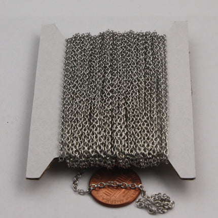300 Ft. Rhodium Plated Chain bulk Chain, Antiqued Silver Round Soldered Chain Cable Chain - 2x2.5mm SOLDERED link - Necklace - 225S