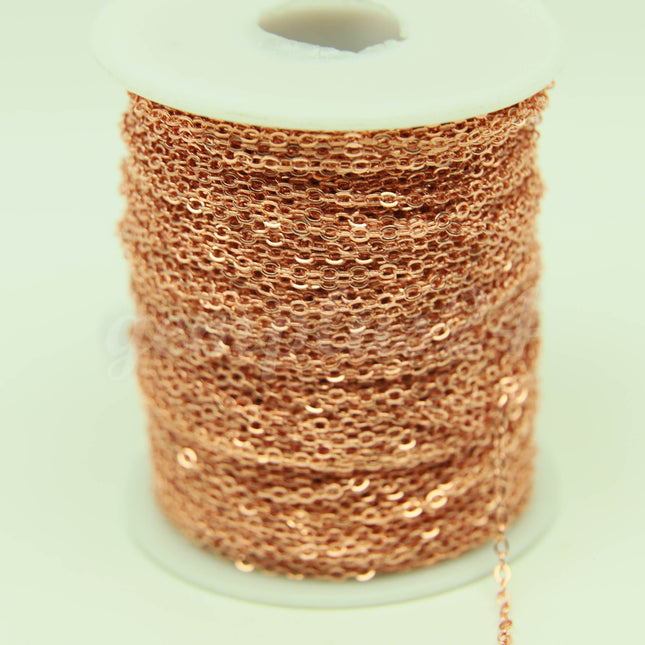 ATC Anti-Tarnishing Coating Bright Copper Plated Flat Cable Chain bulk, 300 Feet Plastic Reel of SOLDERED Link Chain -3x1.7mm - ATC317F