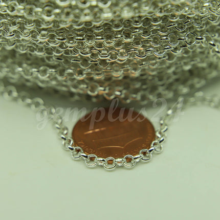 ATC Anti-Tarnishing Coating Sterling Silver Plated ROLO Chain bulk, 3/10/32/50 Feet of SOLDERED Rolo Chain - 3.1mm Links - ATC3.1BL
