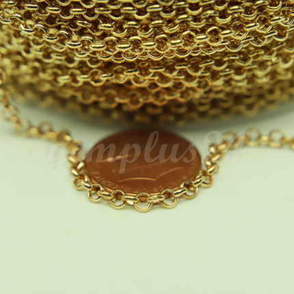 ATC Anti-Tarnishing Coating Pinky Gold Plated ROLO Chain bulk, 3/10/32/50 Feet of SOLDERED Rolo Chain - 3.1mm Links - ATC3.1BL