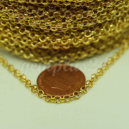 ATC Anti-Tarnishing Coating 24K Deep Gold Plated ROLO Chain bulk, 3/10/32/50 Feet of SOLDERED Rolo Chain - 3.1mm Links - ATC3.1BL