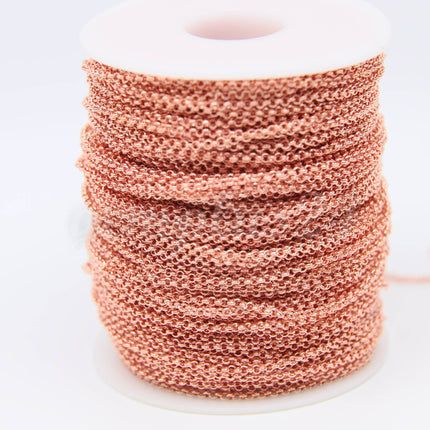ATC Anti-Tarnishing Coating Bright Copper Plated ROLO Chain bulk, 3/10/32/100 Feet of SOLDERED Rolo Chain - 2.0mm 2mm Links - ATC2.0BL