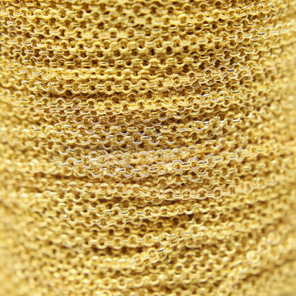 ATC Anti-Tarnishing Coating 24K Deep Gold Plated ROLO Chain bulk, 3/10/32/100 Feet of SOLDERED Rolo Chain - 2.0mm 2mm Links - ATC2.0BL