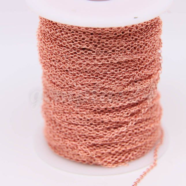 ATC Anti-Tarnishing Coating Bright Copper Plated Cable Chain bulk, 3/10/32/50/100 Feet of SOLDERED Link - 2x2.5mm 2mm Links - ATC225