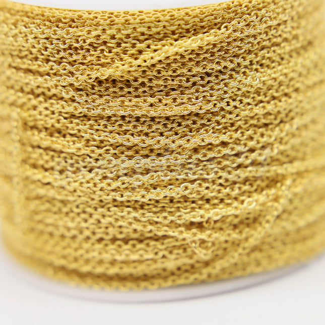 ATC Anti-Tarnishing Coating 24K Deep Gold Plated Cable Chain bulk, 3/10/32/50/100/300 Feet of SOLDERED Link - 2.0x1.4mm Links - ATC2014