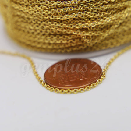 ATC Anti-Tarnishing Coating 24K Deep Gold Plated Cable Chain bulk, 3/10/32/50/100/300 Feet of SOLDERED Link - 2.0x1.4mm Links - ATC2014