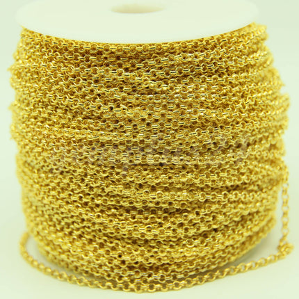 ATC Anti-Tarnishing Coating Pinky Gold Plated ROLO Chain bulk, 3/10/32/50 Feet of SOLDERED Rolo Chain - 3.1mm Links - ATC3.1BL