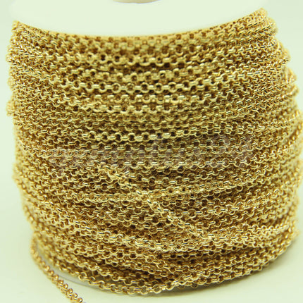 ATC Anti-Tarnishing Coating Pinky Gold Plated ROLO Chain bulk, 3/10/32/50 Feet of SOLDERED Rolo Chain - 3.1mm Links - ATC3.1BL
